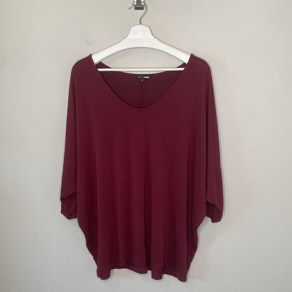 ✨3 for $35✨ Fashion Nova Wine Red Dolman Sleeve Top